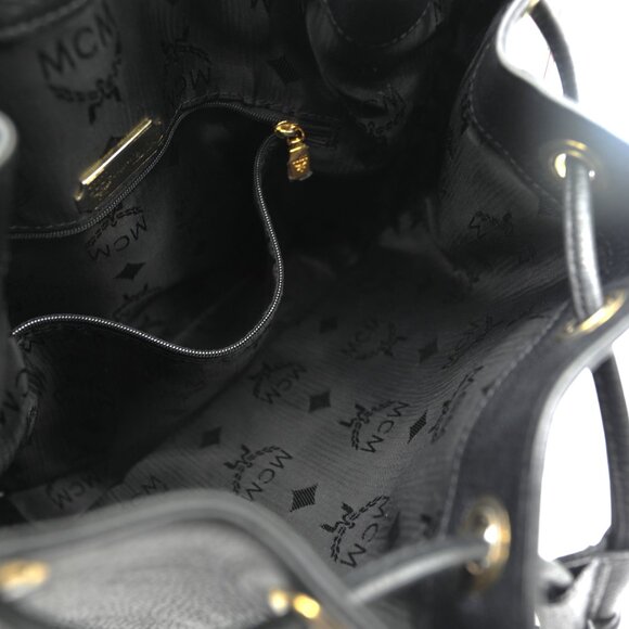 MCM Black Classic Pebbled Leather Visetos Studded Bucket Bag - Picture 5 of 8